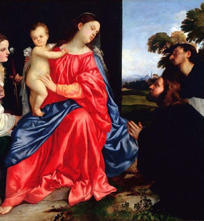 Madonna col bambino e i santi Caterina e Domenico con il donatore